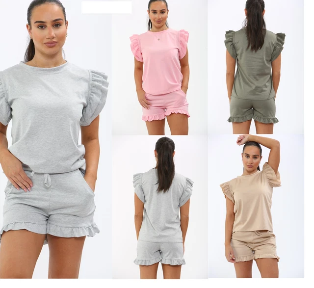 Women's Ribbed Knit Lounge Tracksuit Set – Puff Sleeve Peplum Top & Skinny Leg Bottoms, Autumn Casual