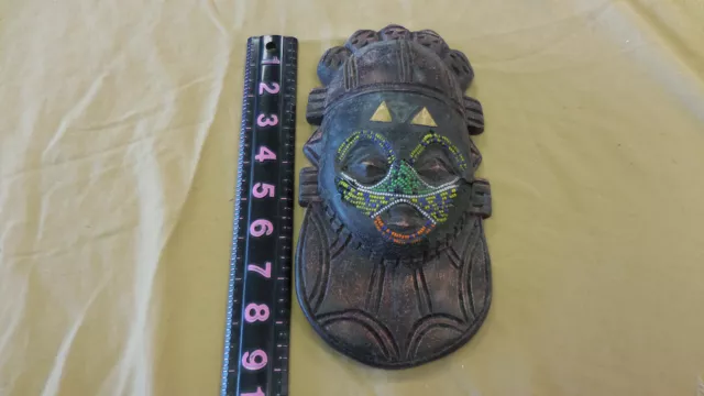 African Mask Wood Beaded Mask 9  INCH