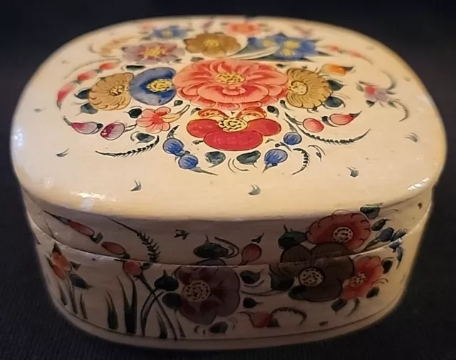 Vintage Hand Painted Kashmiri Made Floral Trinket Box