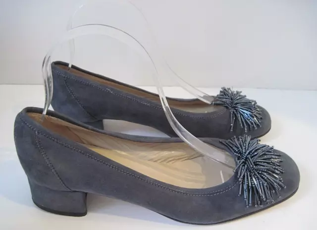 Sesto Meucci Pumps Flynn Gray Blue Suede Beaded Designer Italy Size 8 M