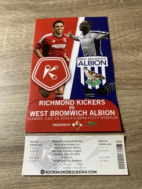 Richmond Kickers V West Bromwich Albion Friendly 2015-16 Programme & Ticket