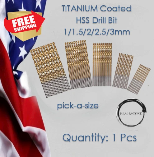 (1 pc) TITANIUM Coated  HSS Drill Bit 1/1.5/2/2.5/3mm FREE SHIPPING