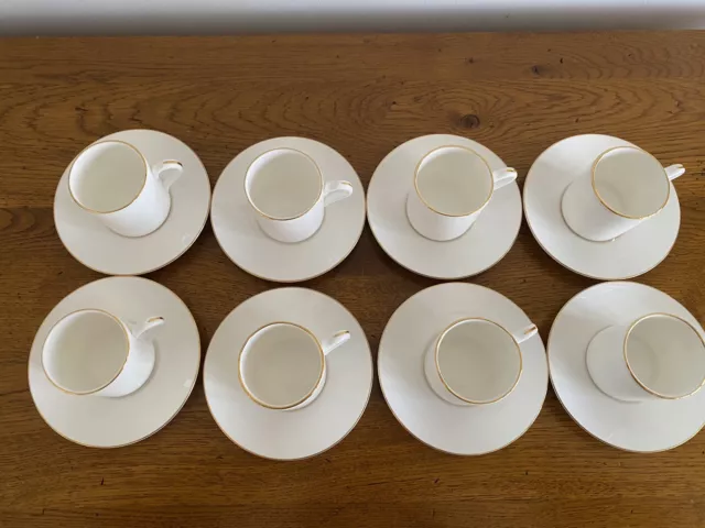 WEDGWOOD SIGNET GOLD COFFEE CAN / CUP AND SAUCER (PERFECT). Set Of 8