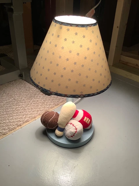 Nursery Boys Kids Sports Bedroom Lamp Football Baseball Basketball w/ Blue Shade