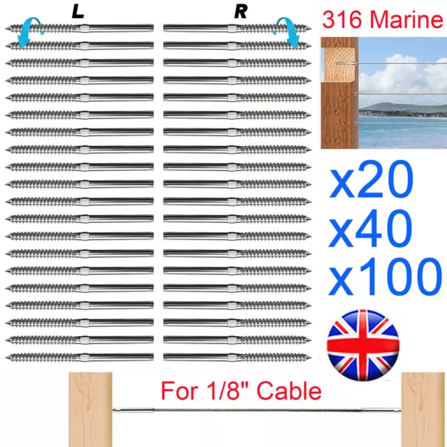 Stainless Steel DIY Wire Rope Balustrade Kit 3.2mm Swage Lag Screw Terminal L&R