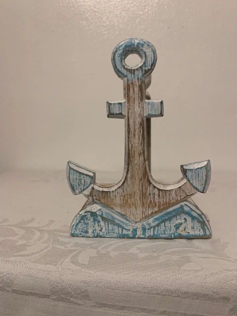 Anchor Paper Towel Holder, Coastal, Wood, Hand Carved, Sea Life