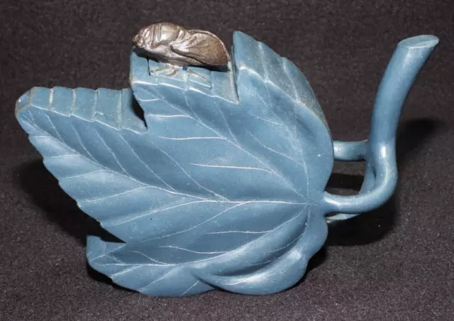 Vintage Chinese Yixing Zisha Teapot Beetle on Leaf Mapleleaf Figural Pot