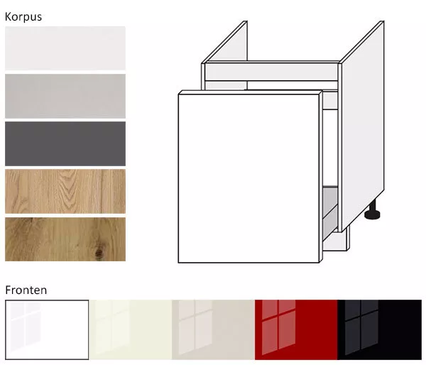 Spülenunterschrank Platinium REJS-Vollauszug 60x50x82cm Farbe wählbar PN-D1ZR/60