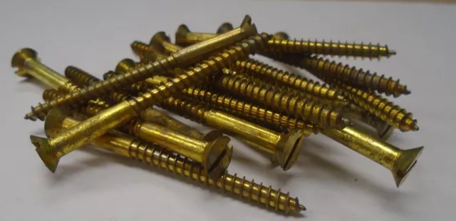 National Screw Brass Flat Head Wood Screws 10 x 2 1/2" NOS Lot of 20 #3270