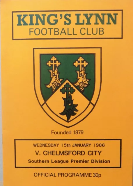 Kings Lynn V Chelmsford City 15/1/1986 Southern League - Premier Division #Mint#