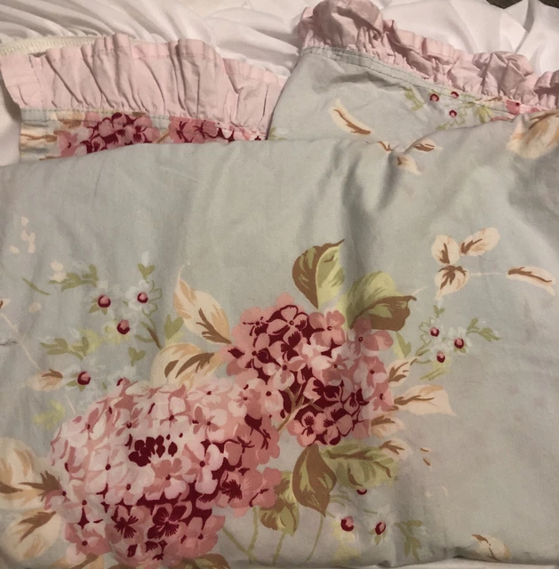 Simply Shabby Chic Shower Curtain Blue Hydrangea Pink Ruffle Cottagecore Country