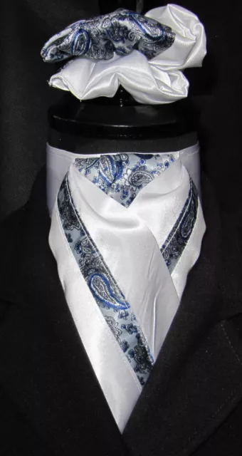 Ready Tied White with Silver Royal Paisley Faux Silk Dressage Riding Stock