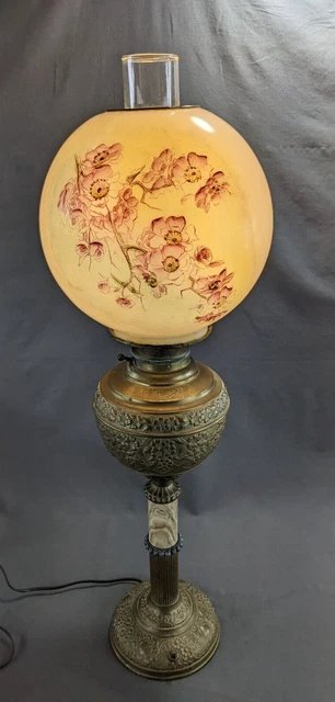 Antique Miller GWTW The Juno Banquet Oil Lamp Electrified Painted Glass Globe