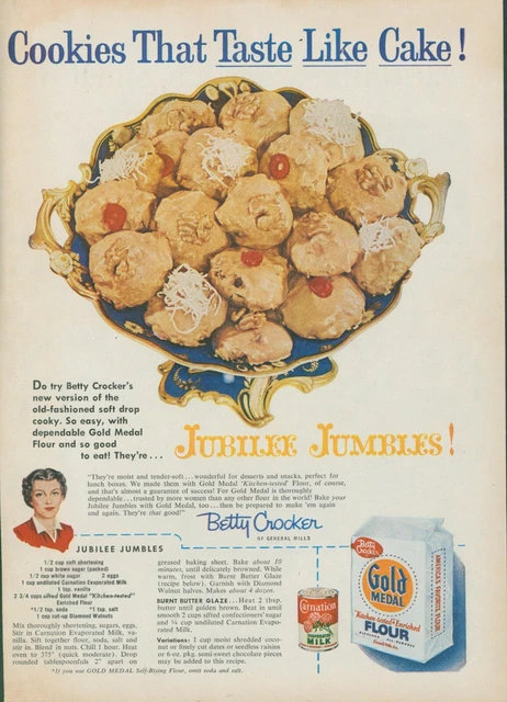 1955 Gold Medal Flour Recipe Jubilee Jumbles Cookies B Crocker Vtg Print Ad FJ1
