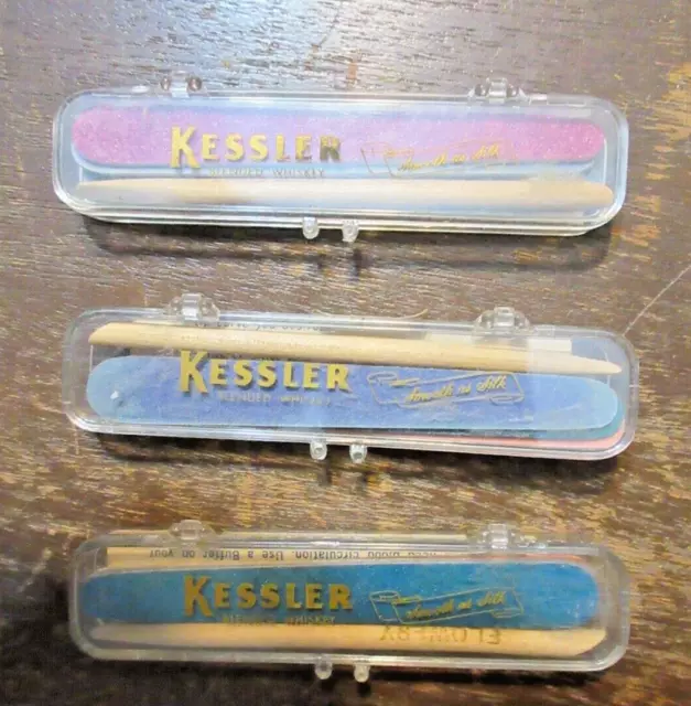 Vintage Kessler Blended Whiskey Advertising Promotional FINGER NAIL KITS (3)