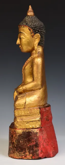 18th Century, Shan, Antique Tai Yai Burmese Wooden Seated Buddha 7