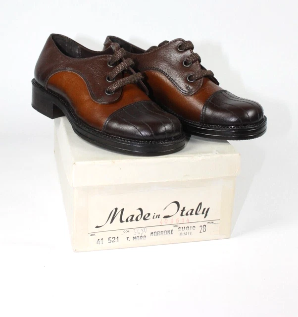 Bambini Scarpe Basse con Lacci Braun Pelle Italia Vero Vintage 80er