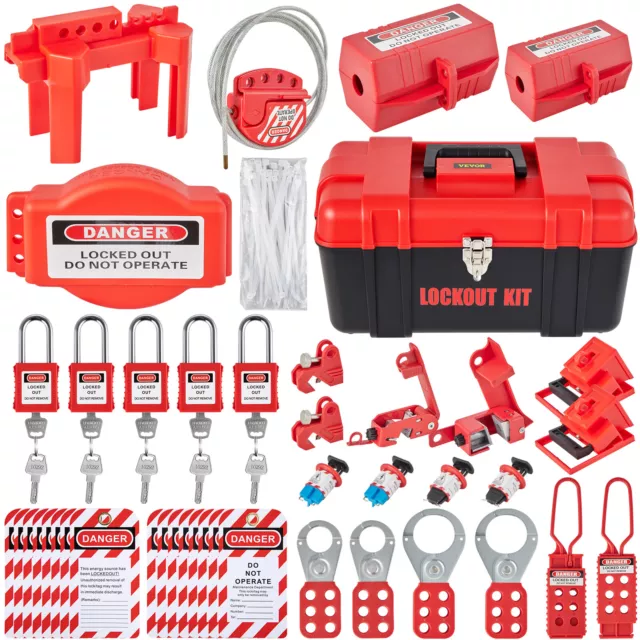 VEVOR 43PCS Lockout Tagout Kit Red Safety Padlocks Circuit Breaker Lockout Hasps