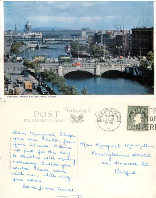 s17906 O’Connell Bridge & River Liffey, Dublin, Ireland postcard 1956 stamp