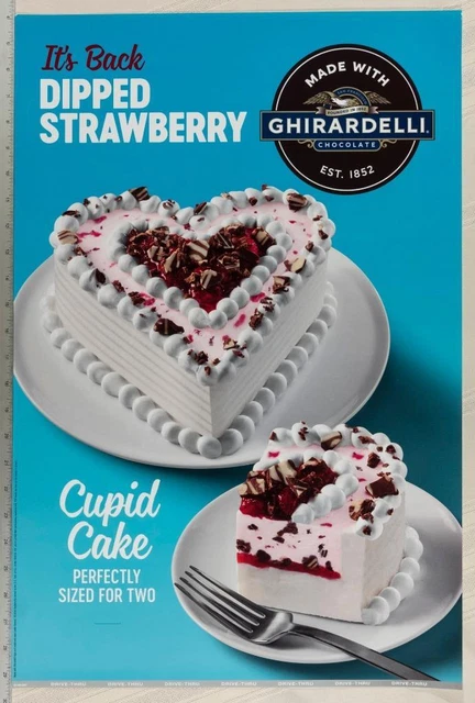 Dairy Queen Poster Backlit Ghirardelli Dipped Strawberry Cupid Cake 17x25 dq2