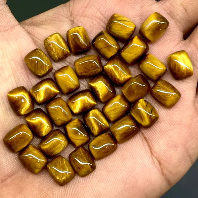 31 Pcs Natural Tiger Eye 9.7x7.6mm Cushion Cabochon Loose Gemstone Wholesale Lot