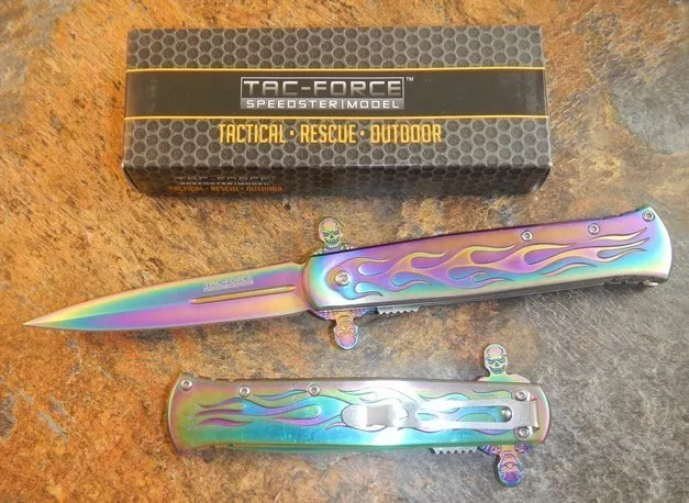 TAC-FORCE Rainbow Titanium Spring Assisted Opening Folding Pocket Knife NEW! 2