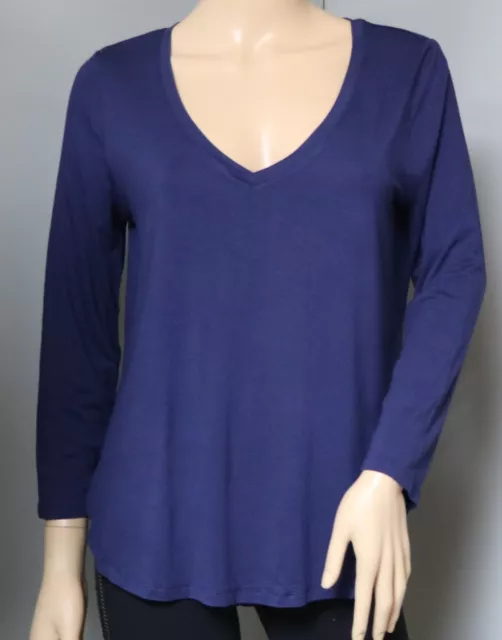 Old Navy Luxe Women's Size S Navy Blue Pull Over Knit Top V-Neck Round Hem