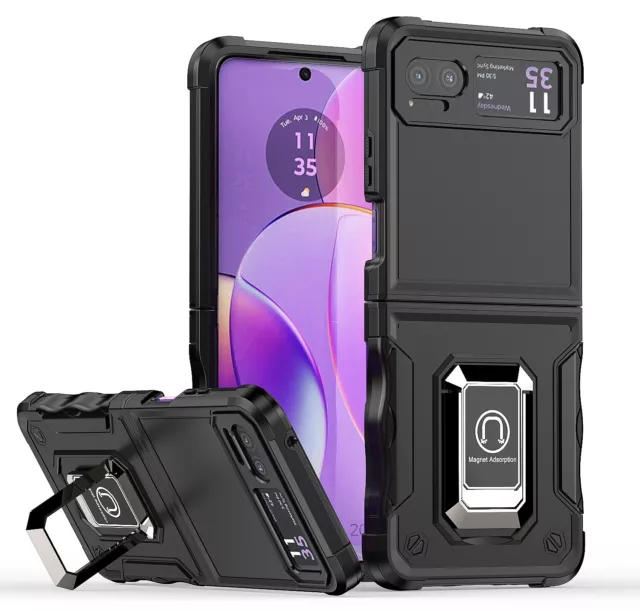 For Motorola Razr (2023) Case Shockproof Ring Kickstand Cover + Screen Protector
