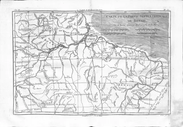 Antique maps, Bonne, Carte de la partie septentrionale du Bresil