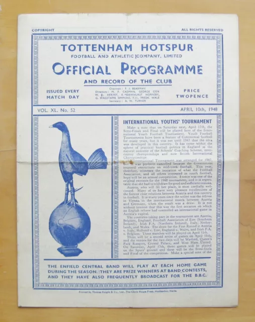 TOTTENHAM HOTSPUR v FULHAM 1947/1948 *Good Condition Football Programme*