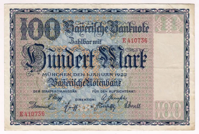 1922 Deutschland München 100 Mark 410736 Papiergeld Banknoten Bayerische