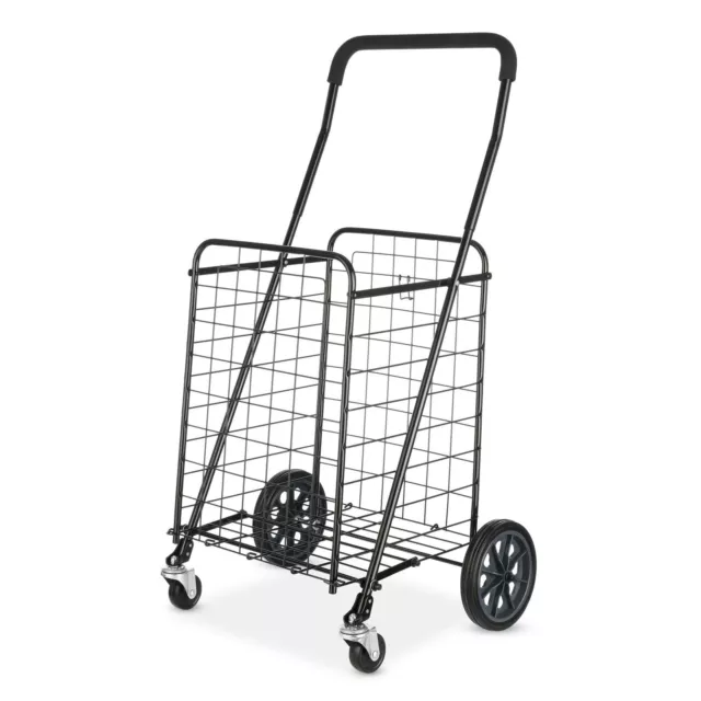 Folding Large Adjustable Steel Rolling Laundry Basket Shopping Cart, Black