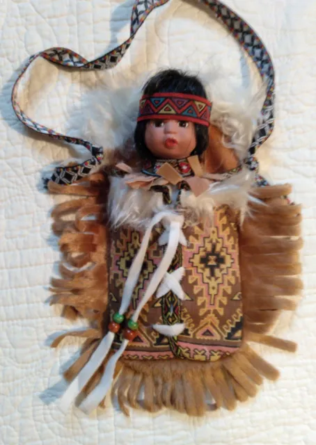 Vintage Native American Unbranded Papoose Doll in Cradle Board