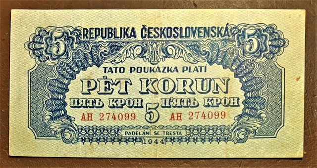 CZECHOSLOVAKIA 5 korun 1944 P46 XF printed in Russia