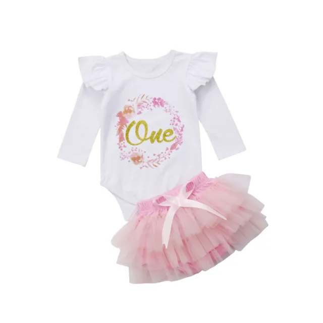 Baby Girl 1st Birthday Outfit One Year Party Cake Smash Tutu Skirt Clothes Set 2