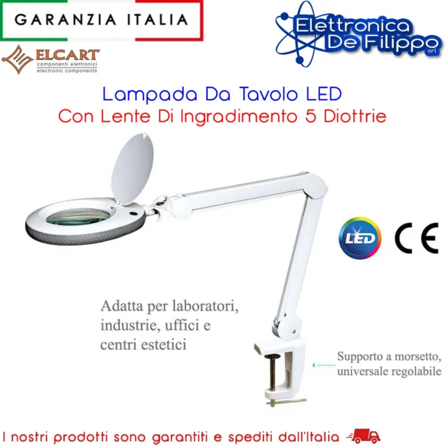 LAMPADA DA TAVOLO Con Lente Ingradimento Da 5 Diottrie Elcart Per Estetica  Lab EUR 64,90 - PicClick IT