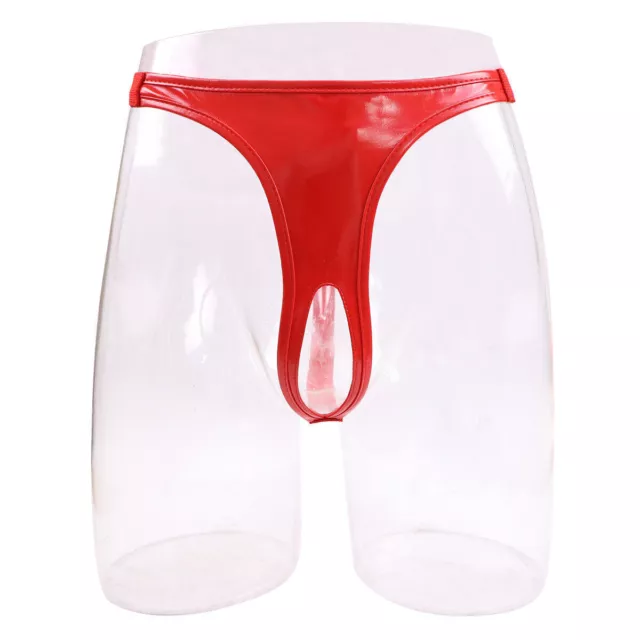 Women Lingerie Wet Look Patent Leather Open Crotch Panties High Cut Briefs