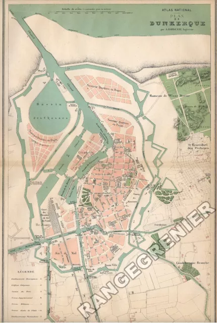 PLAN  ANCIEN de ville de DUNKERQUE - NORD (59) -  édition 1877