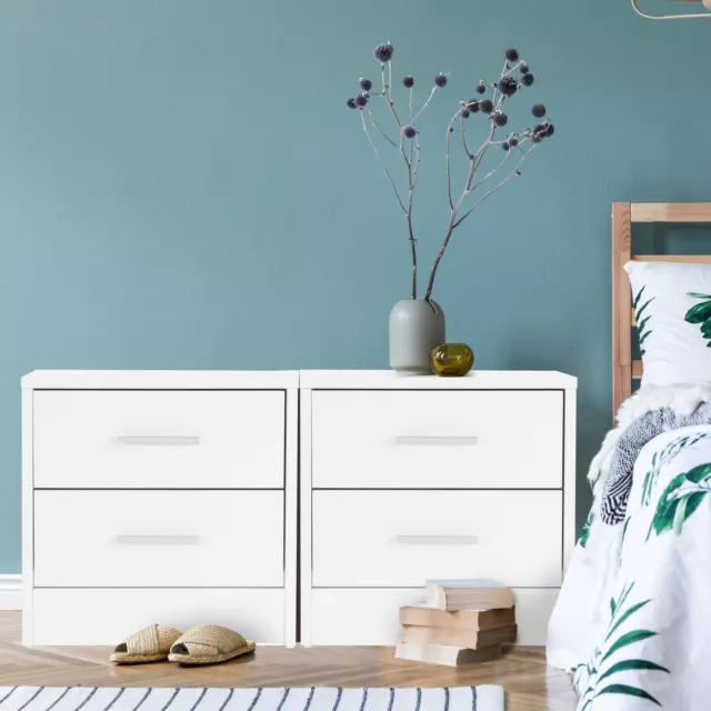 2x Table de chevet console de nuit pour lit à sommier 2 tiroirs blanc 38x37x34cm