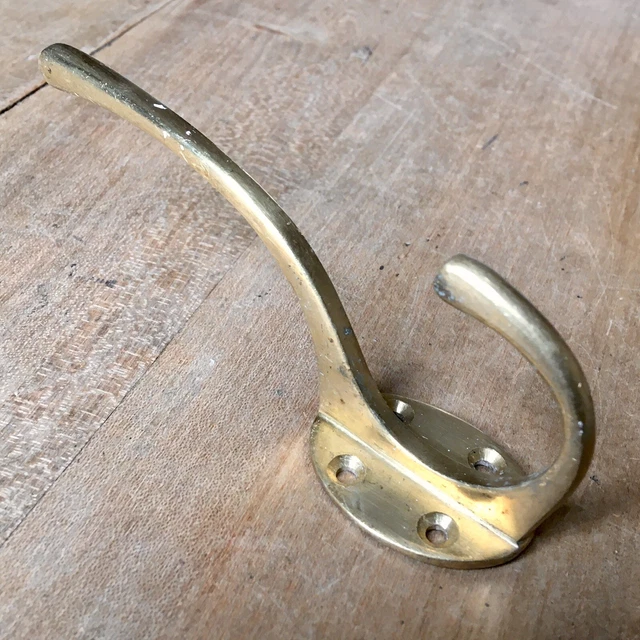 Vintage Brass Double Coat Hooks Victorian Style Reclaimed Old 2