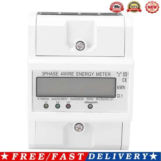 380V 3 PHASE 4 Wire Smart Energy Meter DIN Rail kWh Power Consumption ...