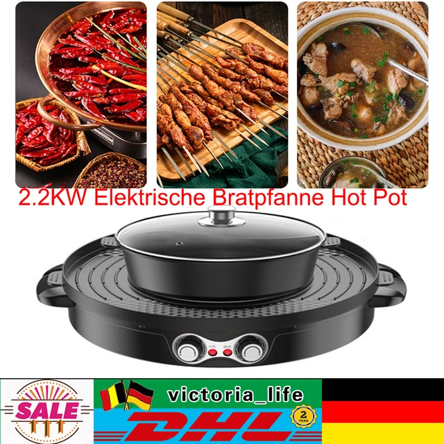 Padella elettrica 2,2 kW padella hot pot padella per barbecue multi cottura griglia arrosto barbecue
