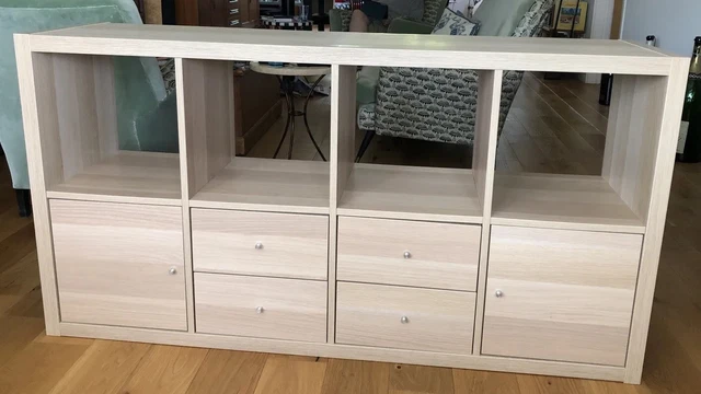 IKEA KALLAX SHELVING unit white stained oak effect (77x39x147 cm) 8 ...