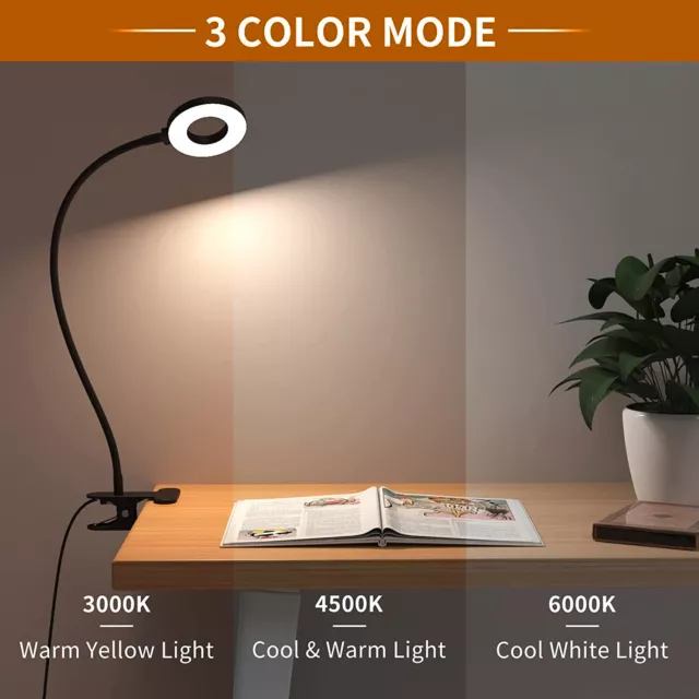 LED USB Desk Lamp Dimmable LED Clip-On Reading Light Flexible Gooseneck Light AU 3
