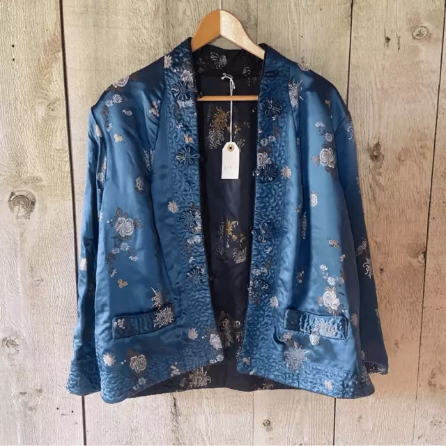 Vintage Satin Reversible Statement Jacket - Asian Floral Smoking Jacket, Lounge