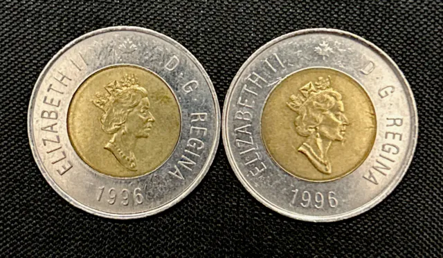 Canadian $2 Coins | Set Of 2 | Toonie | Canada | Polar Bear | 1996