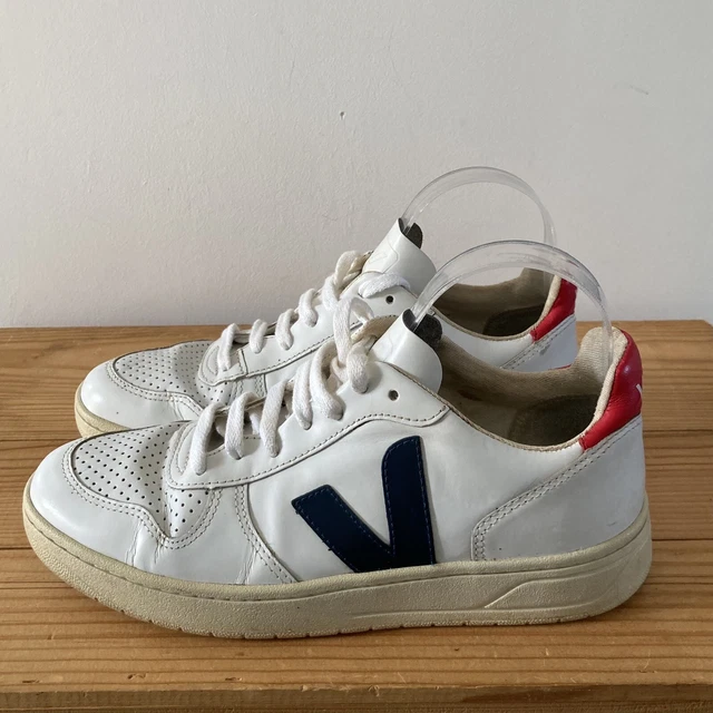 Veja trainers size 6 white leather navy blue red lace up womens sneakers 39