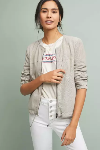 New Anthropologie Bagatelle Perforated Suede Bomber Jacket size Small MSRP: $320