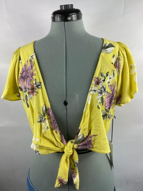 Cotton Candy La Tropical Print Tie Front Crop Top In Yellow Size M New With Tags