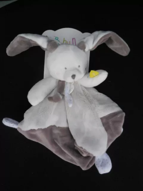 doudou plat lapin blanc gris beige marron BABY NAT - NEUF -